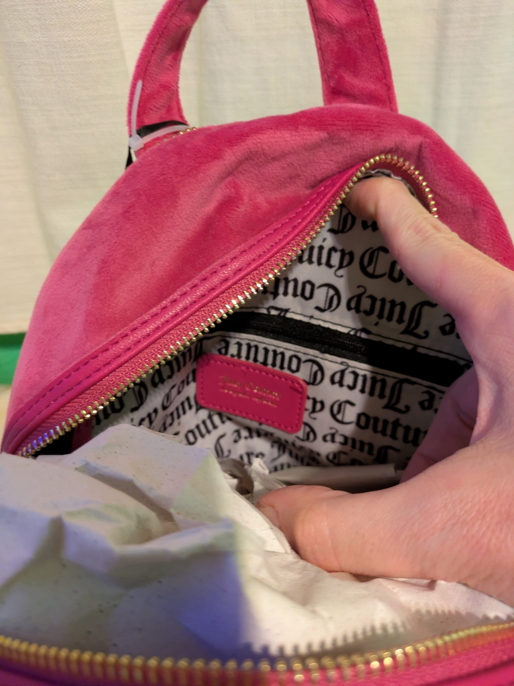 Juicy Couture Raspberry Tart Velvet Rhinestone Logo Small Backpack - Picture 8 of 14